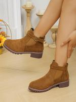 Botas De Mujer De Calidad Superior Con Hebilla 2024 Moda Talla Grande Botines Modernos Punta Redonda Botas Descubiertas Para Venta Caliente Material PU Suela De Goma Tacón Medio Hecho a Mano - details 10
