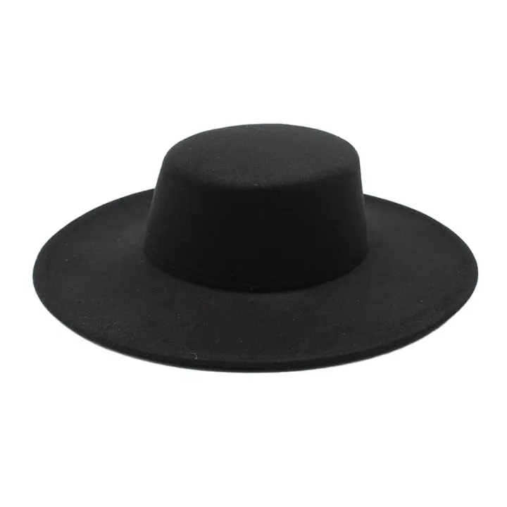 Sombrero De Paja Negra Para Mujer Estilo Clásico Y Moderno Fedora Formal Con Ala Ancha Sombrero Derby Plano Para Iglesia - 1