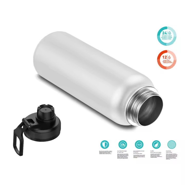Botella Termo de Acero Inoxidable 550ml Deportiva (10 Colores) - Botella de Agua Térmica Reutilizable Sin BPA Mantiene 24H Frio / 12H Calor Termo y Hermética - Doble Pared a Prueba de Fugas (YD550 999) - 1