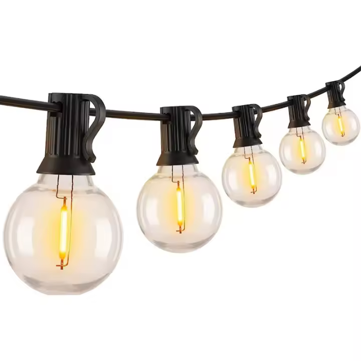 Guirnalda de luces LED para exterior, 7,6 m, G40, para jardín, 10 bombillas irrompibles, lámpara colgante esférica impermeable para patio, porche, bistró, balcón, decoración, casquillo E12. - 1