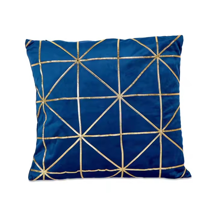 Cojín Aterciopelado Azul Noche con Tiras Doradas Geométricas 45*45 - 1