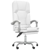 vidaXL Silla de oficina reclinable masaje cuero sintético blanco - details 1