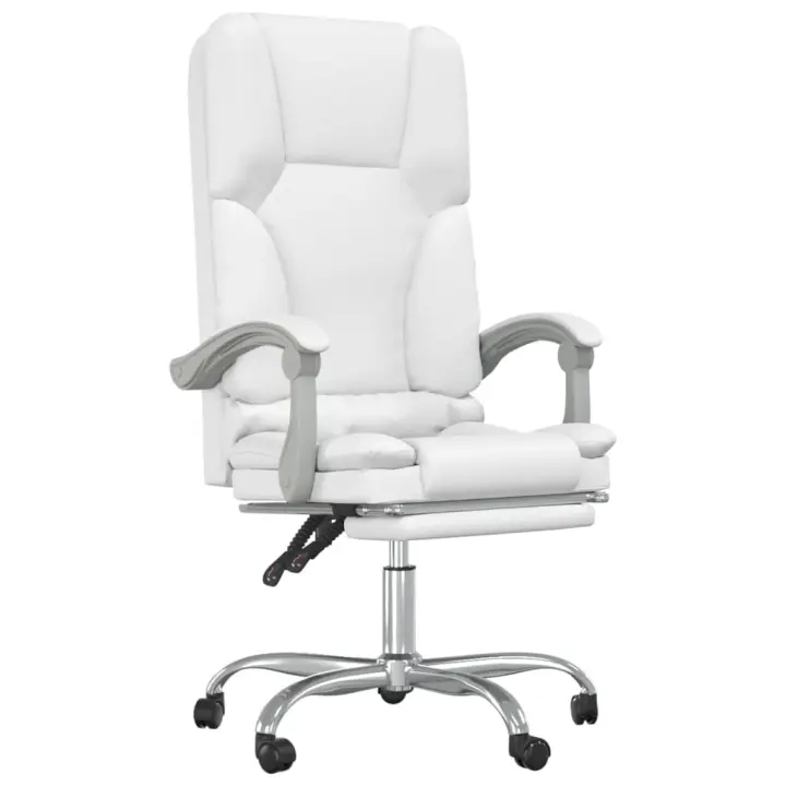 vidaXL Silla de oficina reclinable masaje cuero sintético blanco - 1