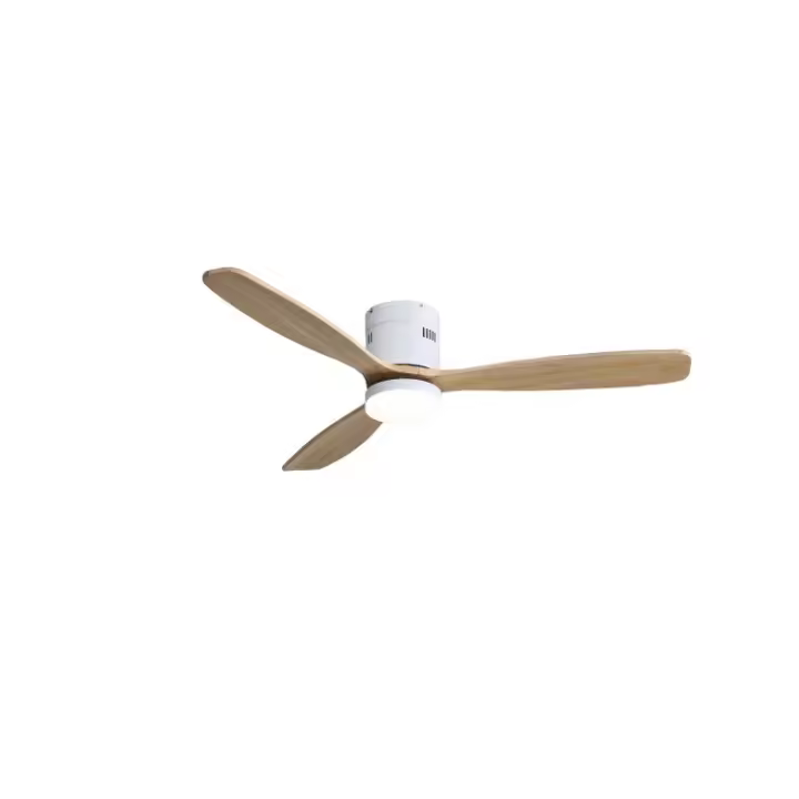 NARVI Ventilador de techo Blanco, con 3 Palas de Madera color Haya, Motor DC, Regulable y Memoria, con Mando. REF. 628 - 1