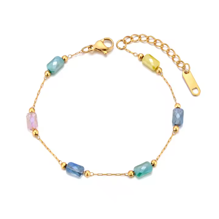 Pulsera De Moda JeeMango Con Piedras De Zirconia Cubicas Coloridas Acero Inoxidable Impermeable Para Mujer Joyería Bohemia JB24056 - 1