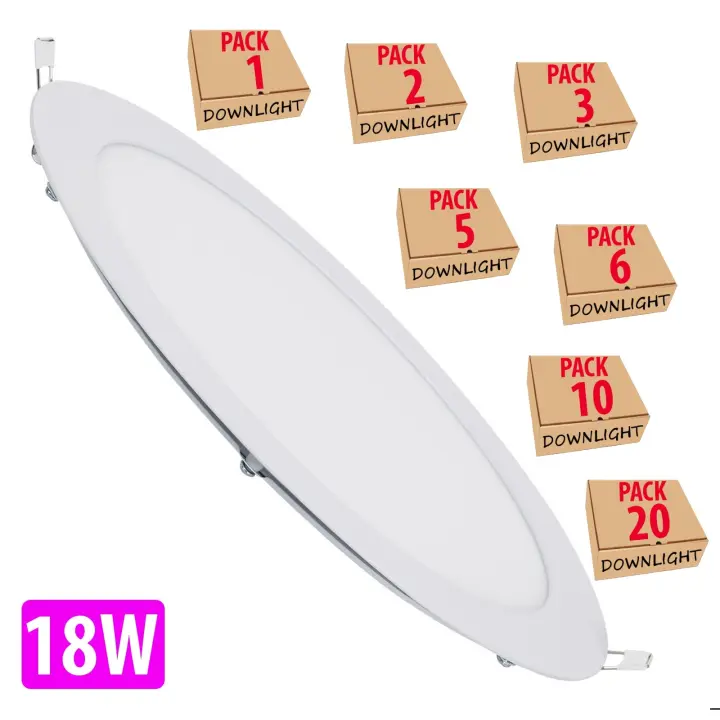 Downlight LED 18W 1409Lm Redondo Placa Plana iluminación Luces Luz Para Techo Empotrar Circular Panel Foco Corte 205mm - 1