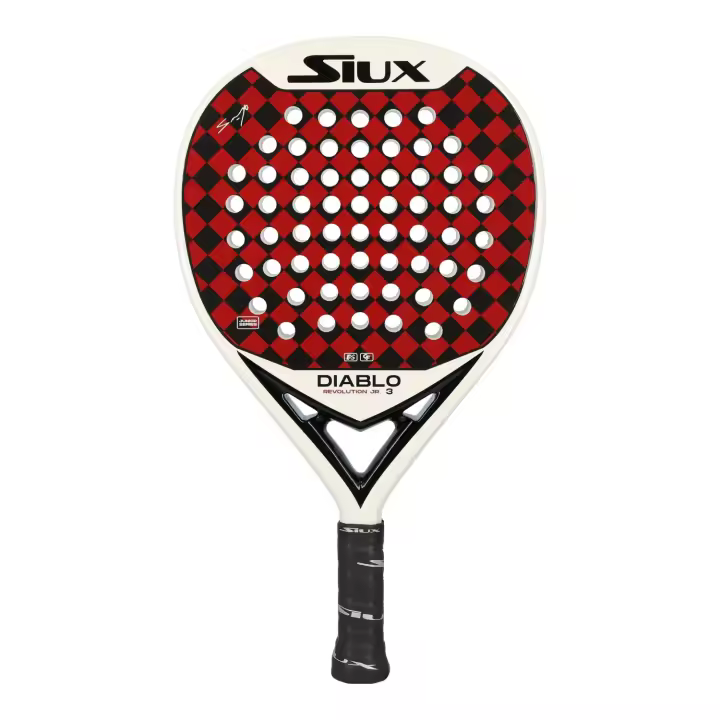 PALA SIUX DIABLO REVOLUTION JR 3, es ideal para jugadores junior. Molde híbrido y balance bajo para más control. Su peso ligero ofrece agilidad y comodidad. Núcleo de goma EVA Soft. - 1
