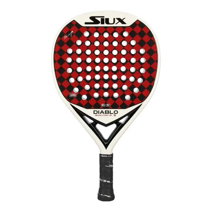 PALA SIUX DIABLO REVOLUTION JR 3, es ideal para jugadores junior. Molde híbrido y balance bajo para más control. Su peso ligero ofrece agilidad y comodidad. Núcleo de goma EVA Soft. - 1
