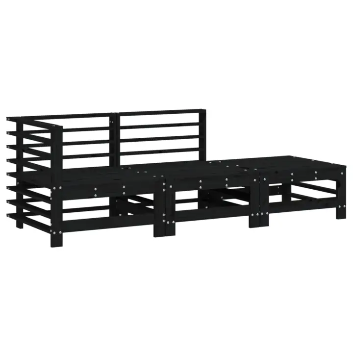 vidaXL Juego de muebles de jardín 3 pzas madera maciza de pino negro - 1