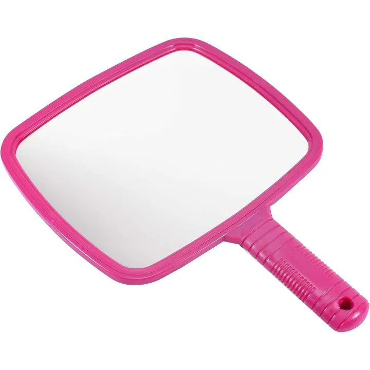 Espejo de mano profesional - Espejo de maquillaje para peluquería y salón - Herramienta de peinado con asa para viajes - 20 x 17,5 cm - Rosa - 1