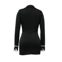 Chaqueta De Mujer Elegante De Verano Con Cuello V Y Mangas Largas Doble Filo Traje Femenino Para Oficina A-Line Midi - details 7