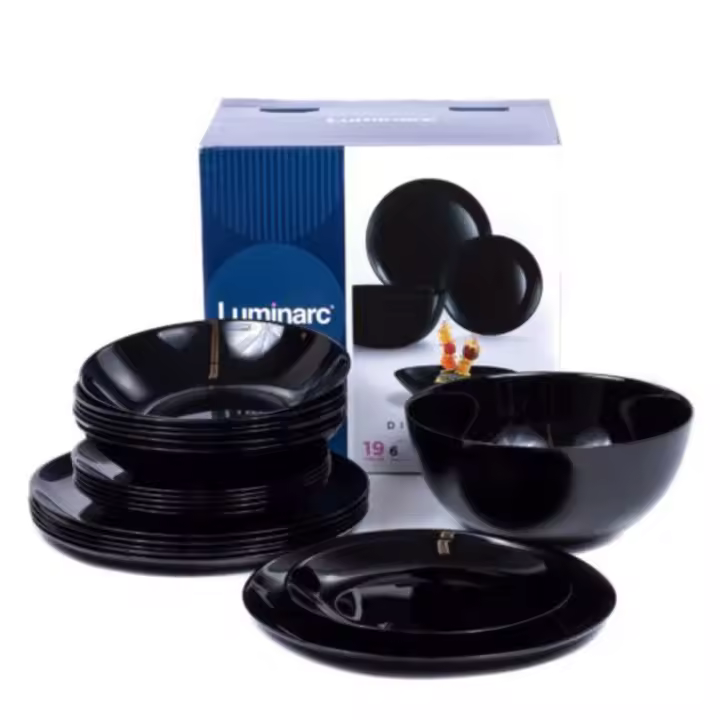 Luminarc - Vajilla Diwali Black Negra de Vidrio 19 Piezas - Uso Diario - 1