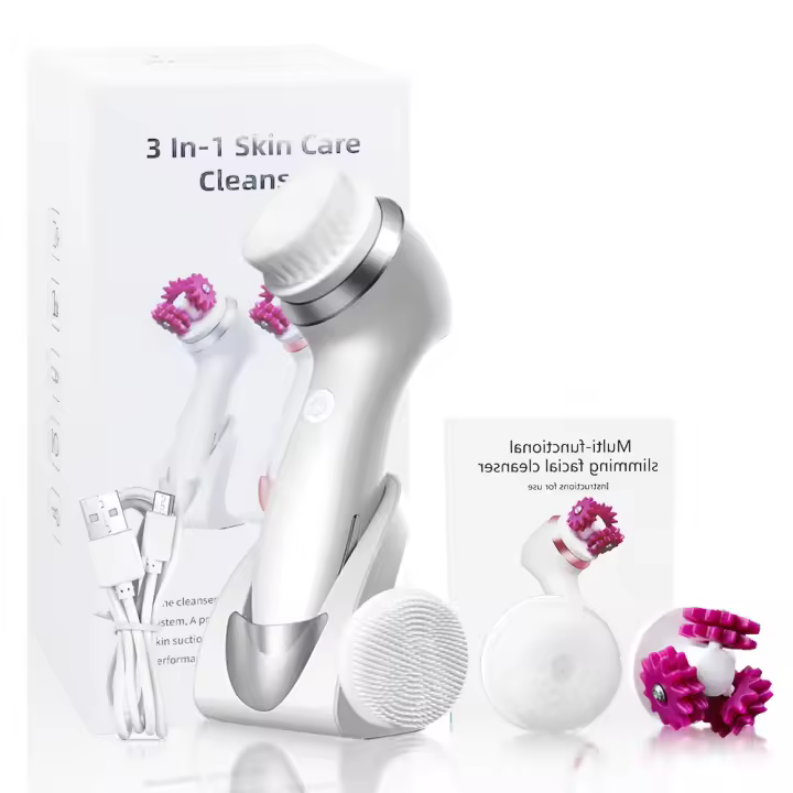 Cepillo limpiador facial eléctrico de inducción inalámbrico, limpiador de poros de silicona, masajeador facial con rodillo para hombres y mujeres. - 1