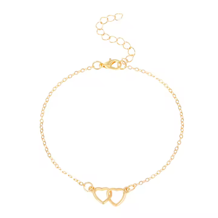 Ankleta De Corazón Doble Hueco Cadena Delgada Simplicidad Elegante Pulsera De Tobillo Para Playa Joyería De Pie Para Mujeres - 1