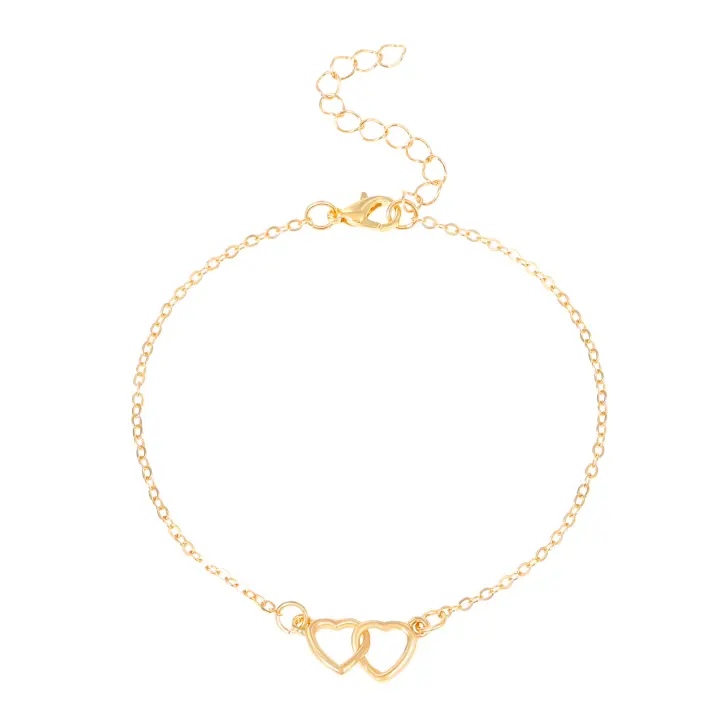 Ankleta De Corazón Doble Hueco Cadena Delgada Simplicidad Elegante Pulsera De Tobillo Para Playa Joyería De Pie Para Mujeres - 1