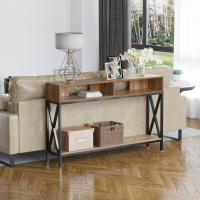 HOMCOM Mueble Recibidor Mesa Consola Estilo Industrial Vintage con 3 Estantes y Marco Metálico para Entrada Pasillo Salón 120x23,5x75 cm - details 0