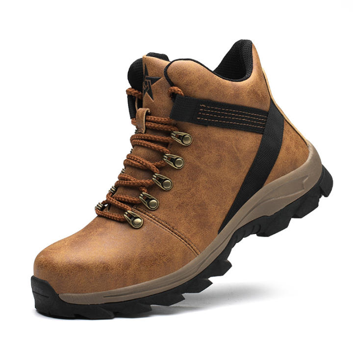 Botas De Seguridad Impermeables Para Hombre Con Punta De Acero Color Marrón Antideslizantes Y Anti-choque Para Caminar Y Trabajar En Senderos