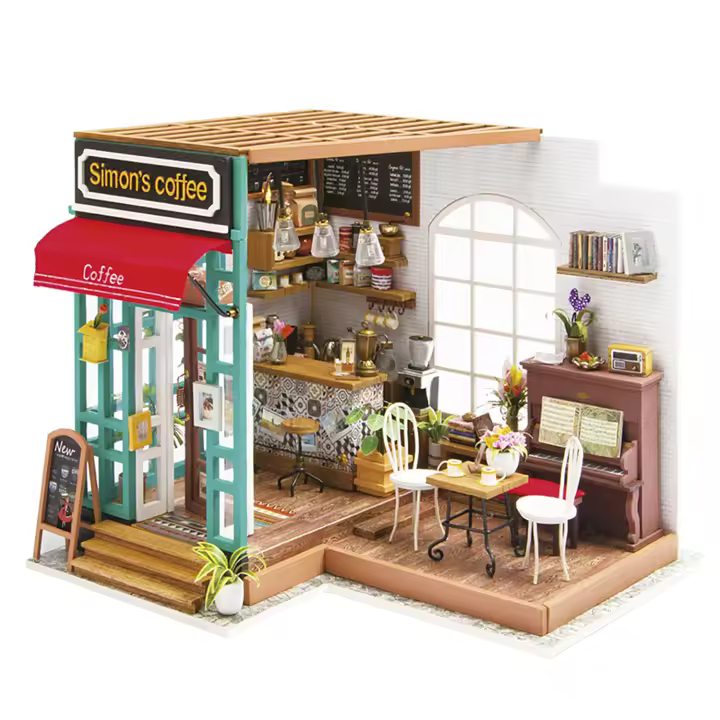 DAM. Café Simons. Casa de muñecas maqueta de madera para pintar y montar. 22,6x19,4x19cm - 1