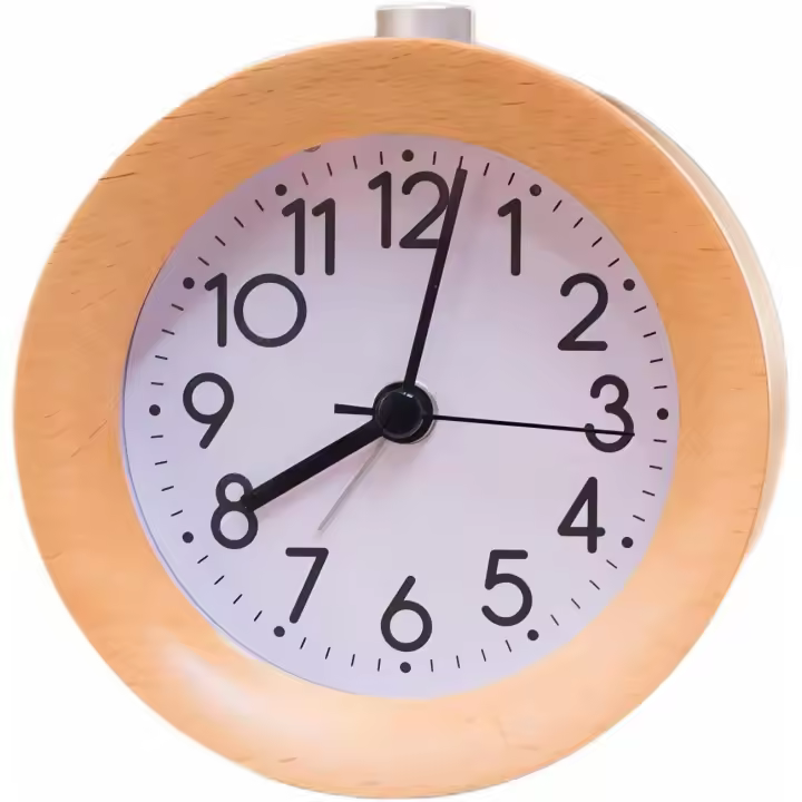 PORCHEDDU Reloj despertador analógico de Madera, Redondo sin TicTac Silencioso con números arábigos Luz Nocturna - 1