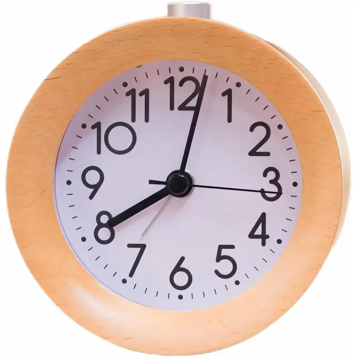 Reloj despertador analógico de Madera, Redondo sin TicTac Silencioso con números arábigos Luz Nocturna - 1