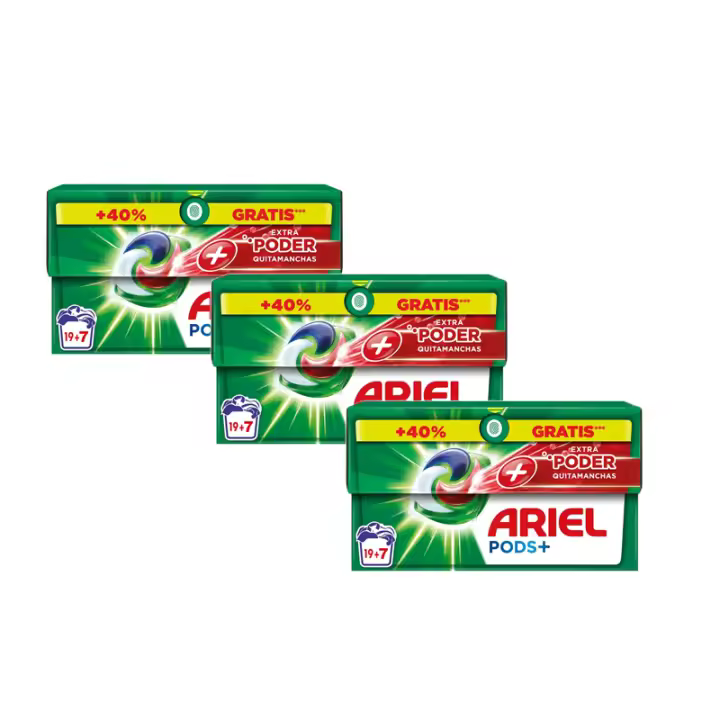 Pack De Ariel All-in-One Detergente Lavadora Líquido en Cápsulas/Pastillas,19+7 (78 o 130) Lavados, Más Poder Extra Quitamanchas, Limpieza Profunda - 1