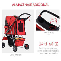 PawHut Cochecito para Mascotas Plegable Carrito para Perros Gatos con Toldo Ajustable Cesta de Almacenaje Ventanas y Portavasos Tela Oxford y Frenos 75x45x97 cm - details 4