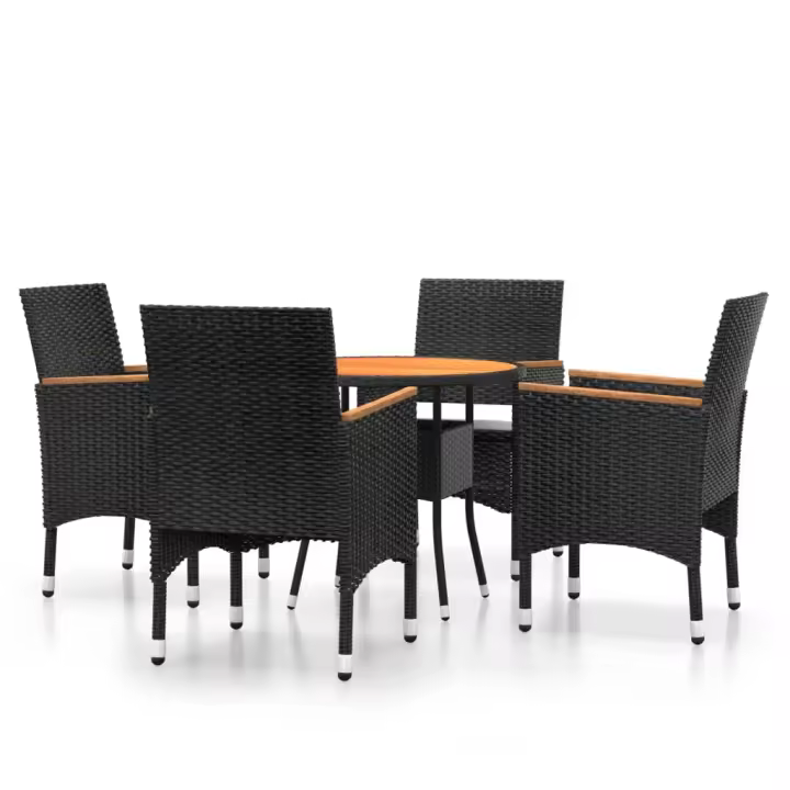 vidaXL Set de bistró jardín 5 pzas ratán sintético madera maciza negro - 1