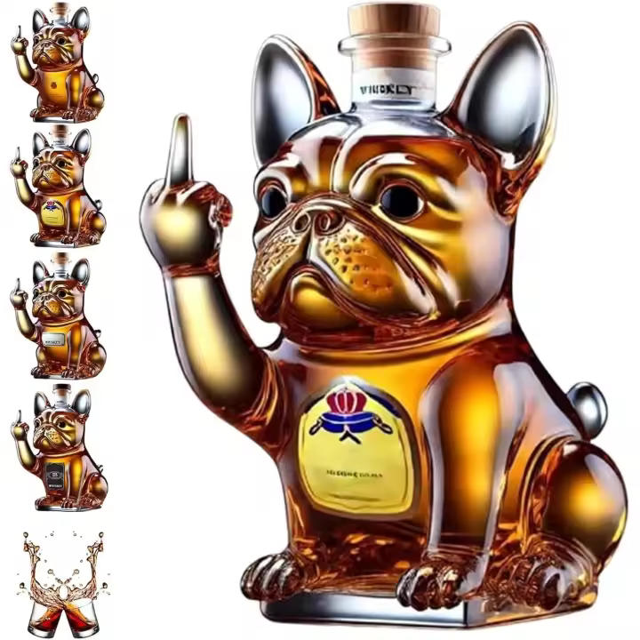 Botella de whisky con diseño de bulldog francés, divertida botella de whisky con forma de bulldog grabado en 3D, botella de vino con whisky de perro, Fanyil Eaglory, decantador de vino único, para hombres y papás, decoración para amantes del bulldog franc - 1