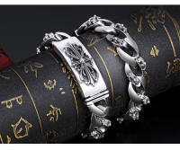 Pulsera masculina de plata tailandesa con cruz - Brazalete ancho vintage de 1.5cm (plateado) - details 3