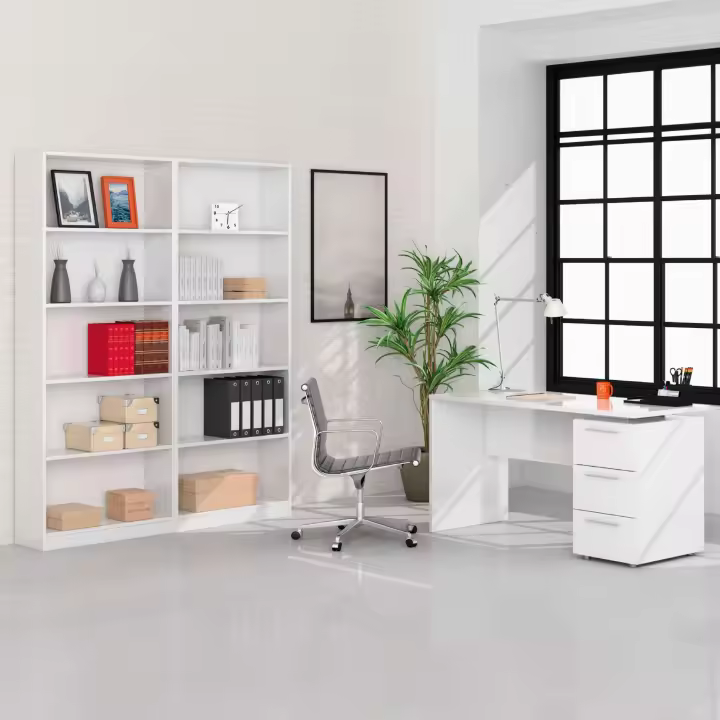 Pack de Oficina Despacho Estilo Contemporáneo en Color Blanco con 2 Estanterías y 1 Escritorio - 1