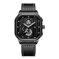 Reloj De Lujo Para Hombre Con Pantalla Grande Y Correa De Cuero PU Reloj Deportivo Casual Cuadrado Movimiento De Cuarzo - details 7
