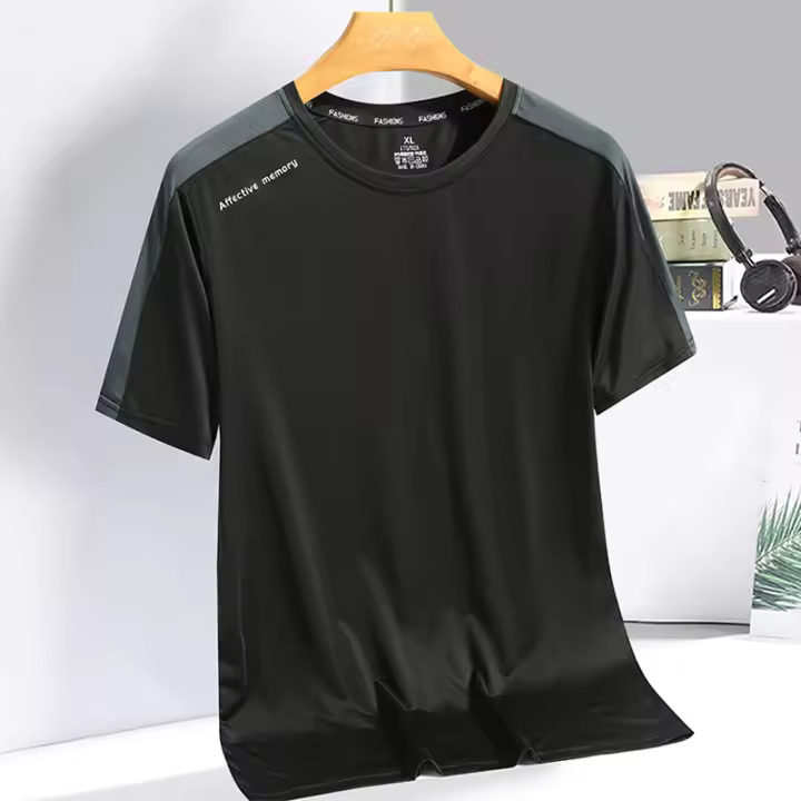 Camiseta De Hombros Desiguales Para Hombre Y Mujer Camiseta Deportiva De Verano Para Correr Corta Suelta De Seda Con Efecto De Hielo Secado Rápido - 1