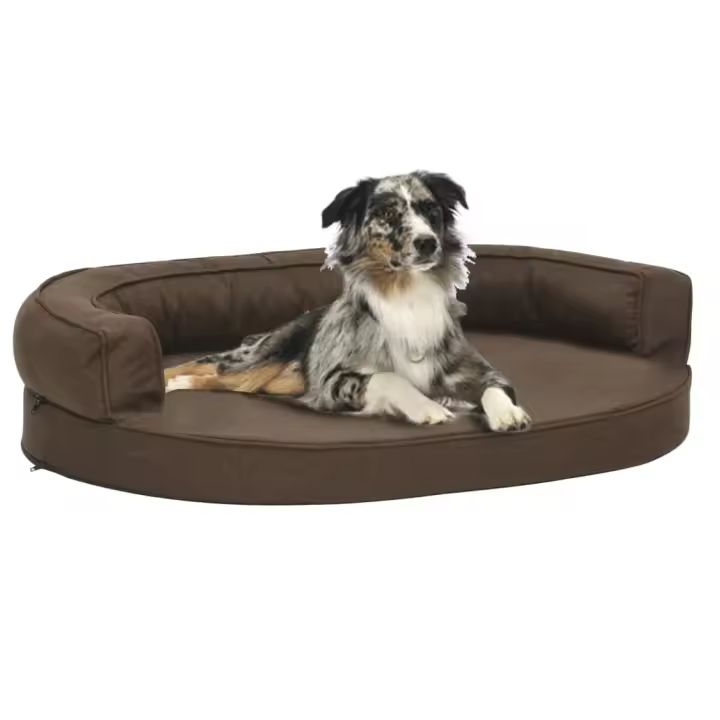 Colchón de Cama de Perro ergonómico aspecto Lino marron 75x53cm - 1
