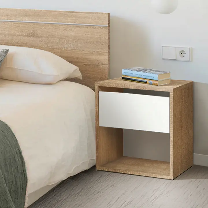 Venprodin - Mesita De Noche Juvenil Con 1 Cajón 42X40X28 Cambrian-Blanco / Blanco - 1
