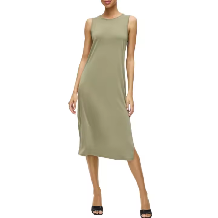 VIMODALA O-NECK S/L MIDI DRESS  Oil Green - 1