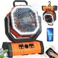 Ventilador portátil recargable por USB con luz LED, diseño hexagonal, material ABS, perfecto para acampar, pescar y aventuras al aire libre. - details 0