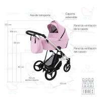 Carrito Torres Rosa 2 piezas de AdaBaby, Bolso, cobertura de lluvia, mosquitera, botellero y cubrepiés incluidos en el precio, Tejidos de ecopiel - details 1