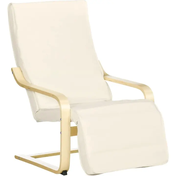 Sillón de Salón con Reposapiés Ajustable Sillón Butaca para Dormitorio Tapizado en Tela con Marco de Madera Carga 120 kg para Oficina Estudio 66,5x94x100 cm Crema - 1