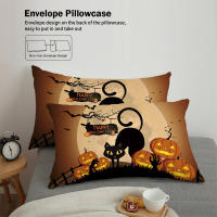 Juego De Sábanas De Halloween Con Estampado De Gato Negro Calabaza Y Murciélago (1 Funda De Edredón + 2 Fundas De Cojín) 100% Poliéster 90gsm - details 5