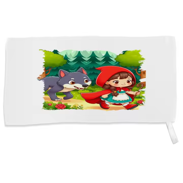 MERCHANDMANIA TOALLA PEQUEÑA ABSORBENTE caperucita roja y el lobo cuento niños infantil suave personalizada con cinta elastica - 1