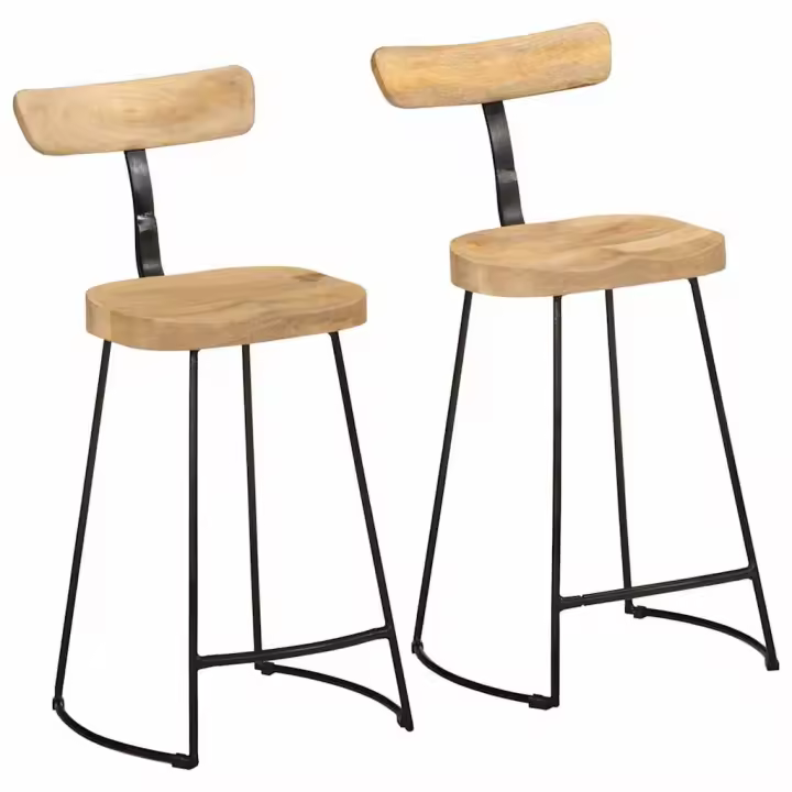 vidaXL Taburetes de barra 2 uds 49x43x88 cm madera maciza de mango - 1