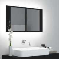 vidaXL Armario espejo de baño LED acrílico brillo 80x12x45 cm en color Blanco brillante/Negro/Roble Sonoma y más | almacenamiento funcional diseño moderno para baño dormitorio sala - details 1