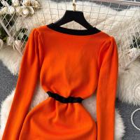 YuooMuoo Vestido Elegante Bodycon Para Mujer Con Cuello V Y Lazo Manga Larga Split Frontal Estilo Oficina Lady Chic Para Fiesta Y Trabajo - details 7