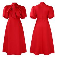 Vestido Elegante De Fiesta Para Mujer 2024 Con Cuello Con Lazo Manga Corta Cintura Alta A-Line Plisado Hasta El Tobillo Vestido De Cumpleaños - details 66