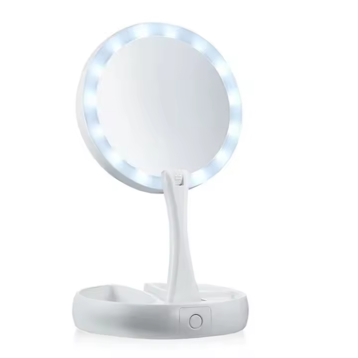 Espejo de maquillaje con luz LED para escritorio, espejo con aumento de 1X 10X, USB o Baterías, espejo plegable para viaje - 1