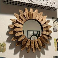 Espejo Decorativo De Estilo Girasol 1pcs Montado En La Pared Madera Para Entrada Dormitorio Y Sala De Estar - details 0