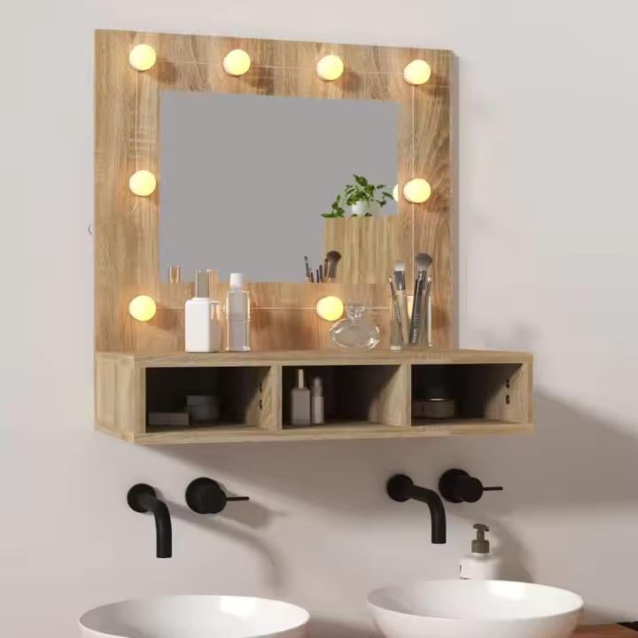 vidaXL Mueble con espejo y luces LED roble Sonoma 60x31,5x62 cm - 1