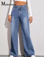 Nuevos Jeans Rectos De Cintura Alta Para Mujer 2024 Moda Casual Melenas Amarradas Pantalones Anchos De Pierna Estilo Oficina Talla Estándar Todo El Año - details 1