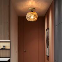 Lámpara De Techo Retro De Bambú Tejida E27 Para Sala De Estar Y Pasillos Luz Decorativa De Madera Natural Fuente De Alimentación AC 220V - details 2