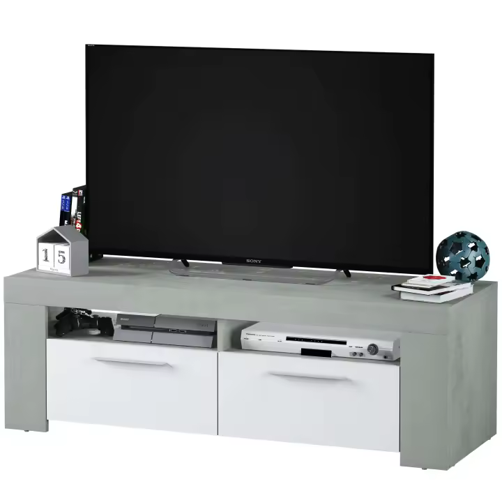 Mueble TV Color Blanco y Cemento Estilo Industrial 120x40x42 cm - 1